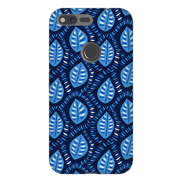 Pixel XL StrongFit Blue Decorative Geometric Leaves Pattern by Boriana Giormova