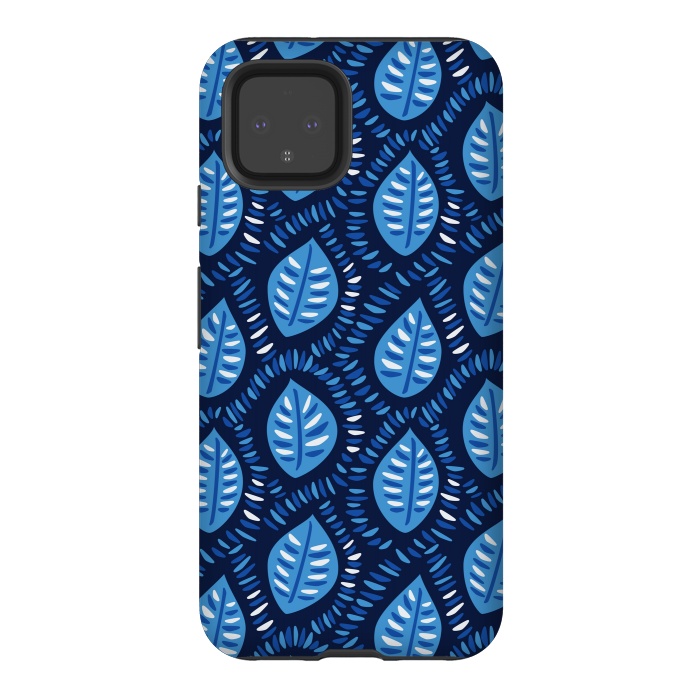 Pixel 4 StrongFit Blue Decorative Geometric Leaves Pattern by Boriana Giormova