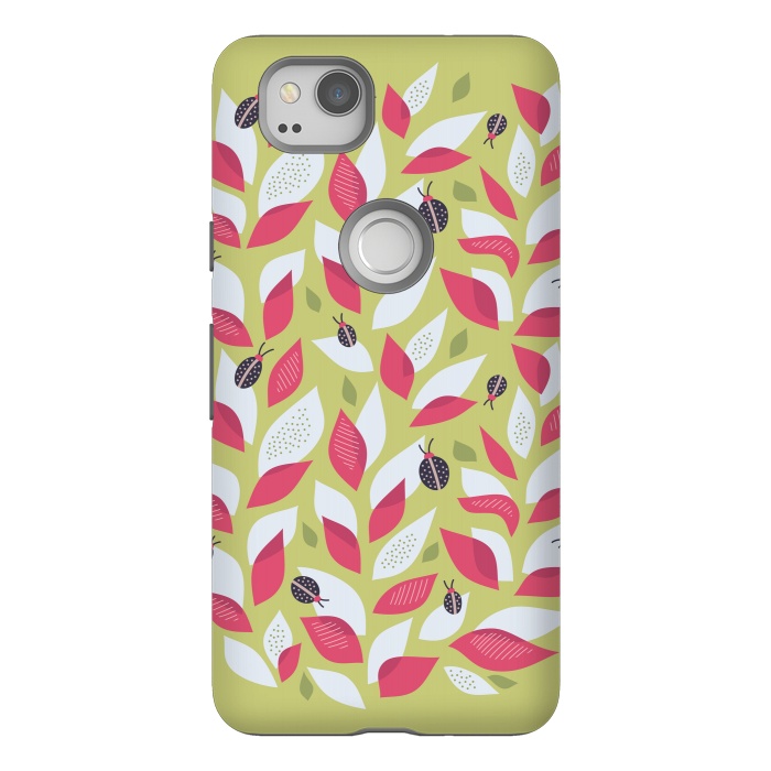 Pixel 2 StrongFit Green Plant With Pink Leaves And Ladybugs Spring by Boriana Giormova