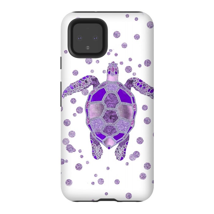 Pixel 4 StrongFit Shimmering Purple Turtle by Andrea Haase