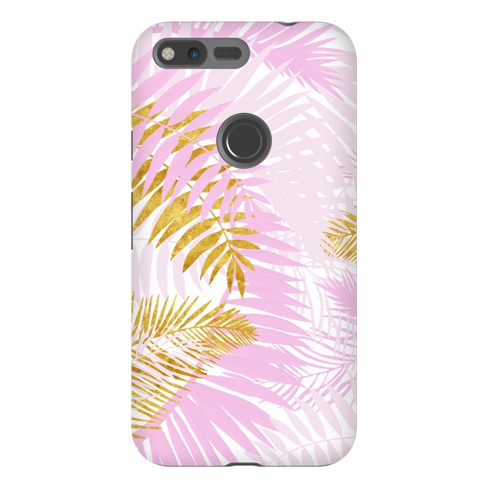 Pixel XL StrongFit Pink and Gold Palm Leaves by  Utart