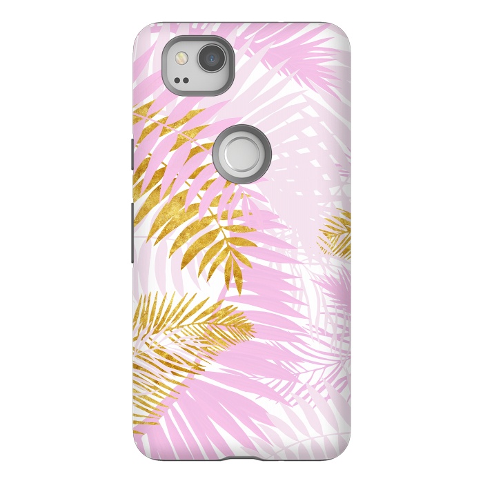 Pixel 2 StrongFit Pink and Gold Palm Leaves by  Utart