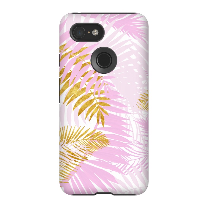 Pixel 3 StrongFit Pink and Gold Palm Leaves by  Utart