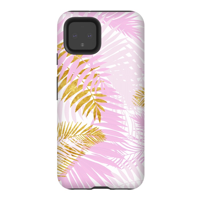 Pixel 4 StrongFit Pink and Gold Palm Leaves by  Utart
