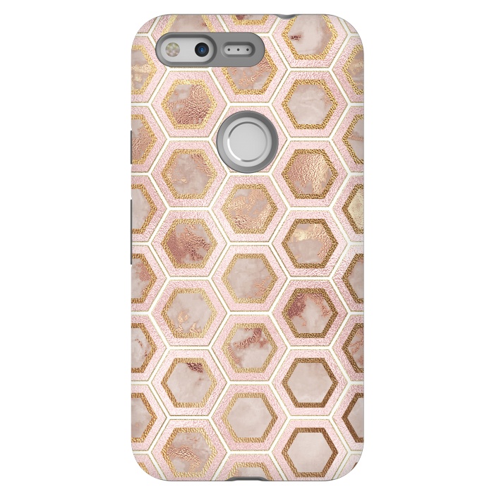 Pixel StrongFit Marble and Rose Gold Honeycomb Pattern by  Utart