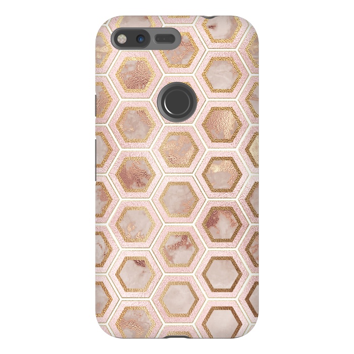 Pixel XL StrongFit Marble and Rose Gold Honeycomb Pattern by  Utart