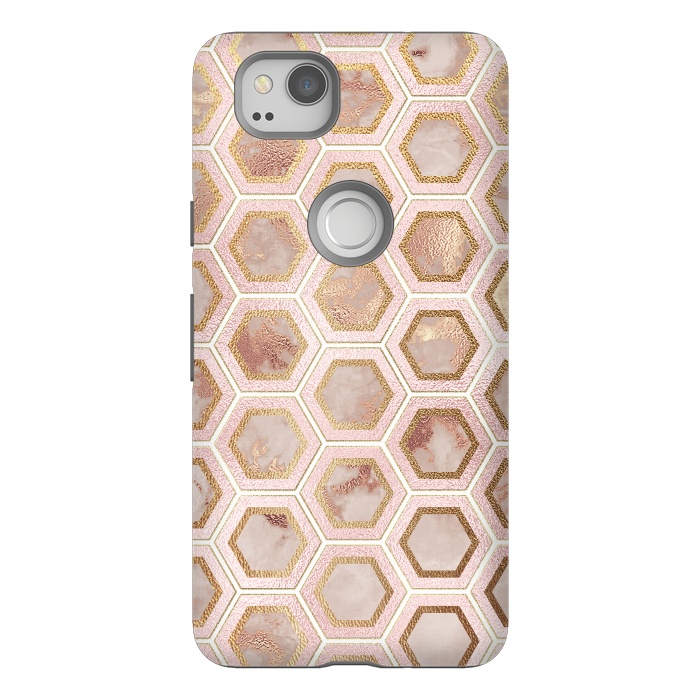 Pixel 2 StrongFit Marble and Rose Gold Honeycomb Pattern by  Utart