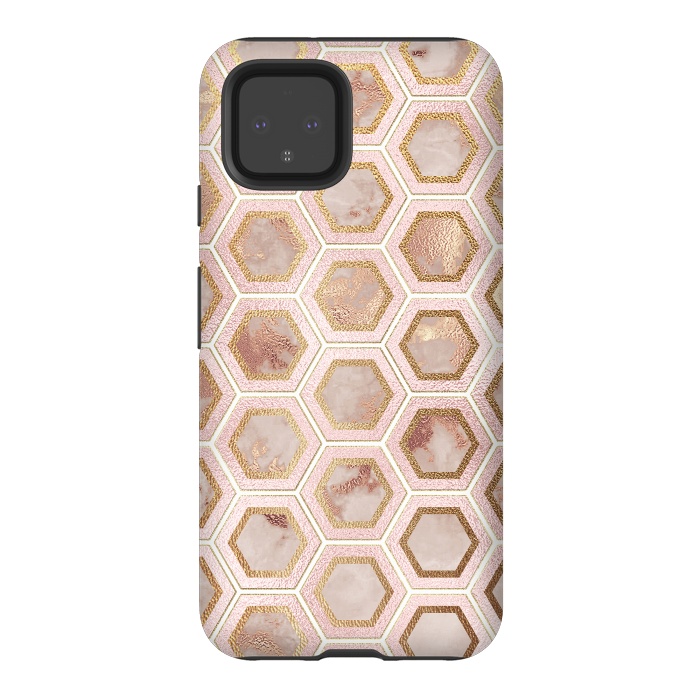 Pixel 4 StrongFit Marble and Rose Gold Honeycomb Pattern by  Utart