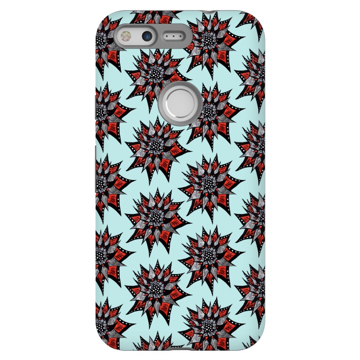 Pixel StrongFit Spiked Abstract Ink Drawn Flower Pattern by Boriana Giormova