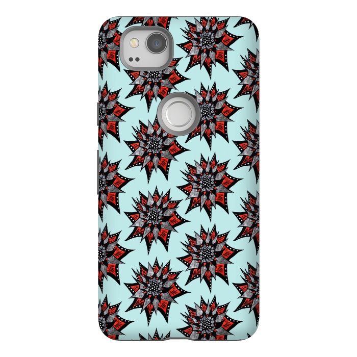 Pixel 2 StrongFit Spiked Abstract Ink Drawn Flower Pattern by Boriana Giormova