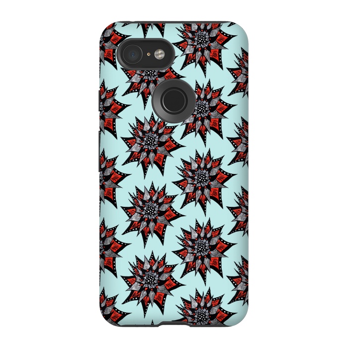 Pixel 3 StrongFit Spiked Abstract Ink Drawn Flower Pattern by Boriana Giormova
