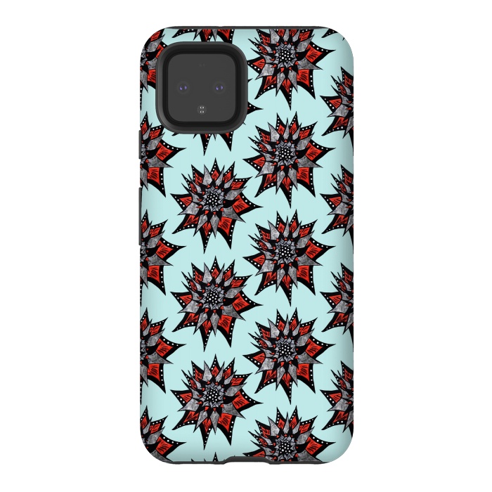 Pixel 4 StrongFit Spiked Abstract Ink Drawn Flower Pattern by Boriana Giormova