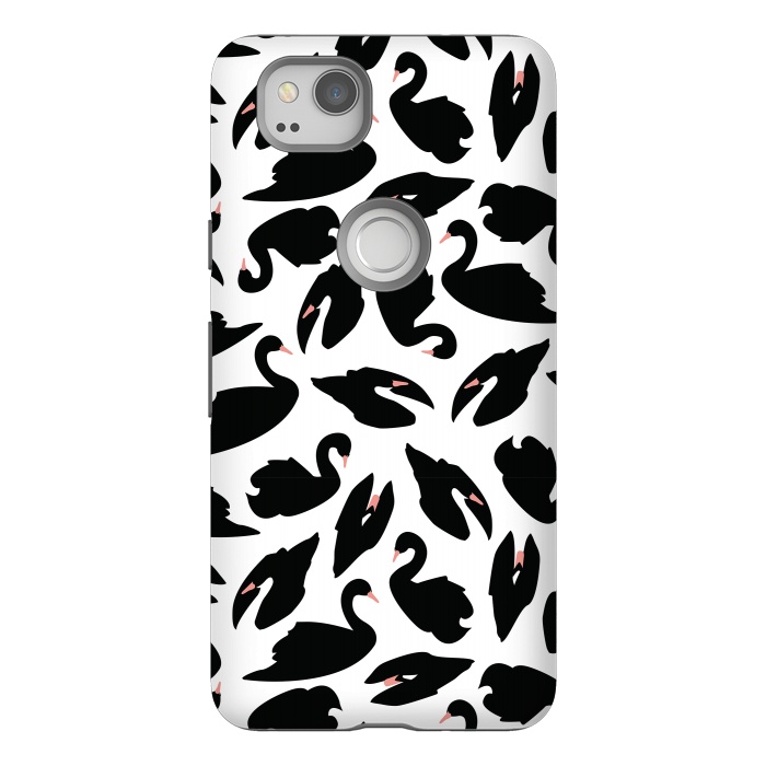 Pixel 2 StrongFit Black Swan Pattern on White 031 by Jelena Obradovic
