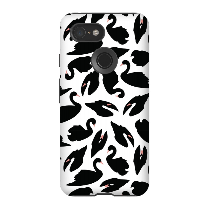 Pixel 3 StrongFit Black Swan Pattern on White 031 by Jelena Obradovic