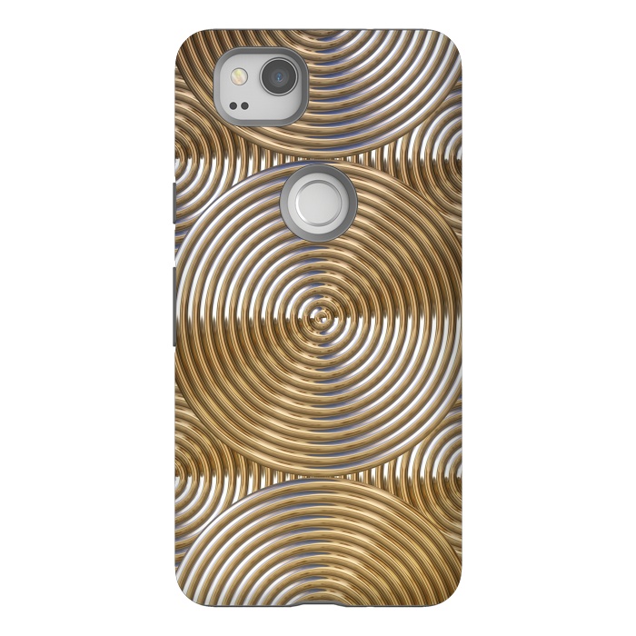 Pixel 2 StrongFit Shiny Golden Metal Embossed Circles 2 by Andrea Haase