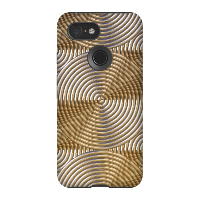 Pixel 3 StrongFit Shiny Golden Metal Embossed Circles 2 by Andrea Haase
