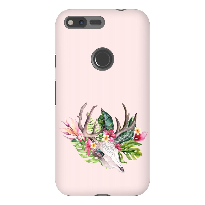 Pixel XL StrongFit BOHO  Skull with tropical flowers and foliage by  Utart