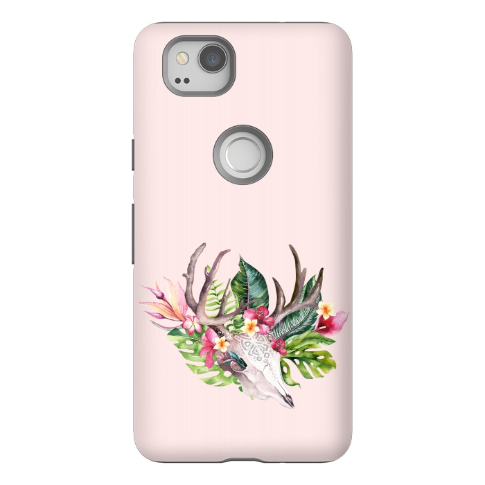 Pixel 2 StrongFit BOHO  Skull with tropical flowers and foliage by  Utart