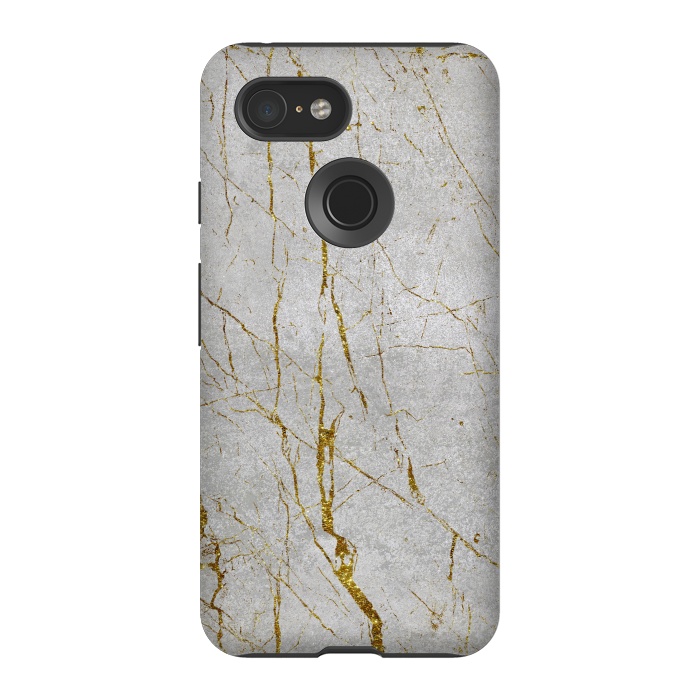 Pixel 3 StrongFit Golden Marble Veins On Concrete 2 by Andrea Haase