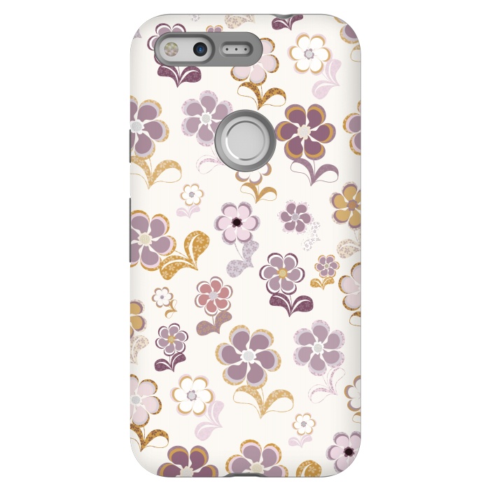 Pixel StrongFit 60s Flowers in Purple and Mustard by Paula Ohreen