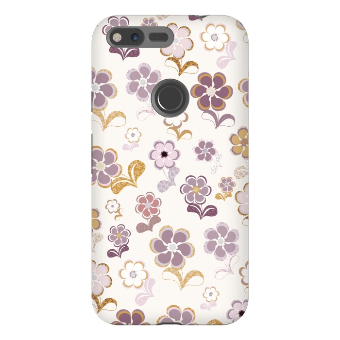 Pixel XL StrongFit 60s Flowers in Purple and Mustard by Paula Ohreen