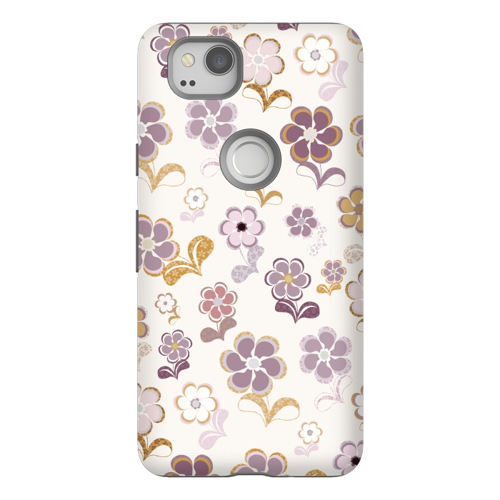 Pixel 2 StrongFit 60s Flowers in Purple and Mustard by Paula Ohreen