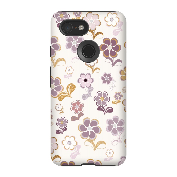 Pixel 3 StrongFit 60s Flowers in Purple and Mustard by Paula Ohreen
