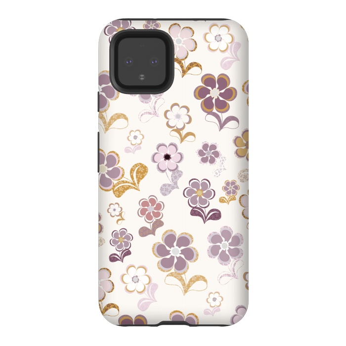 Pixel 4 StrongFit 60s Flowers in Purple and Mustard by Paula Ohreen