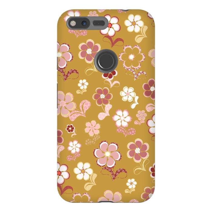 Pixel XL StrongFit 60s Flowers in Mustard and Pink by Paula Ohreen