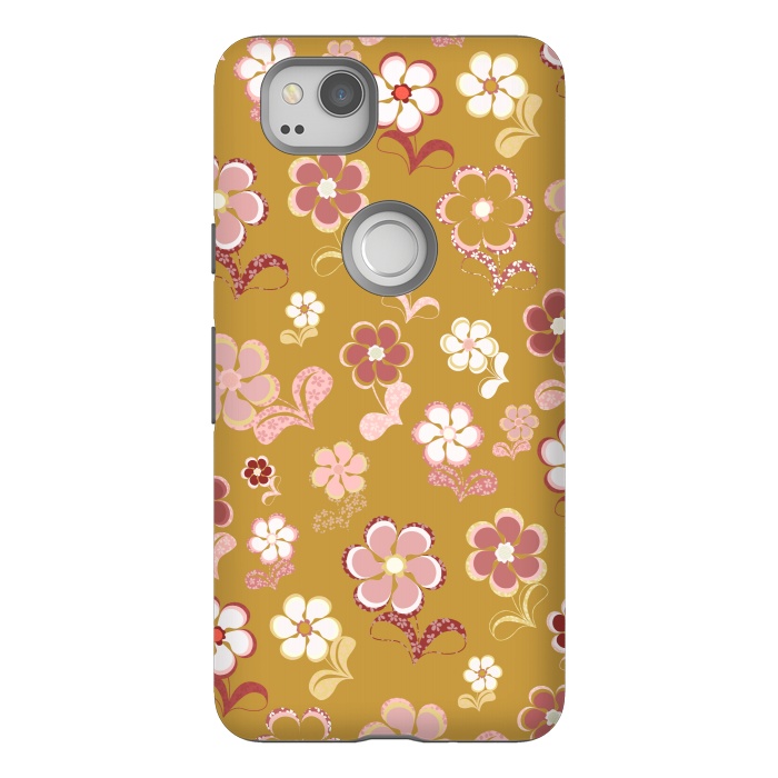 Pixel 2 StrongFit 60s Flowers in Mustard and Pink by Paula Ohreen