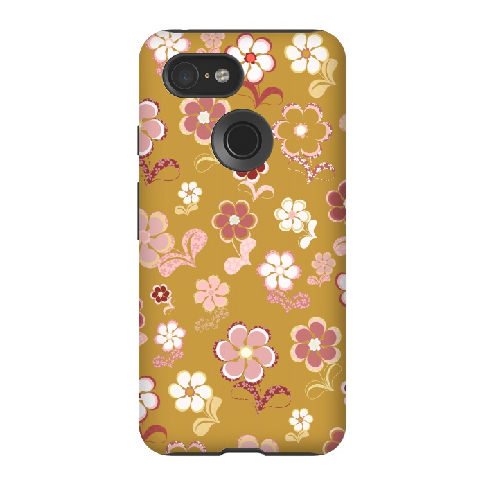 Pixel 3 StrongFit 60s Flowers in Mustard and Pink by Paula Ohreen