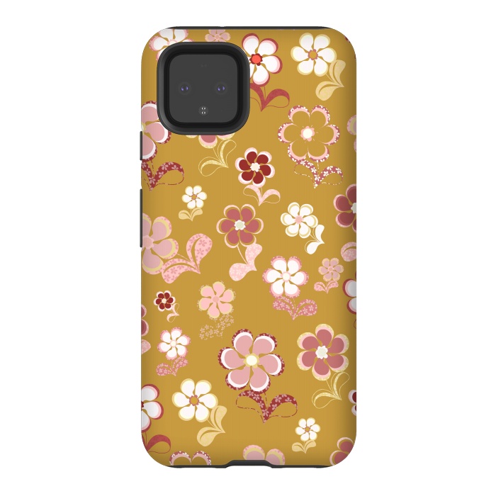 Pixel 4 StrongFit 60s Flowers in Mustard and Pink by Paula Ohreen