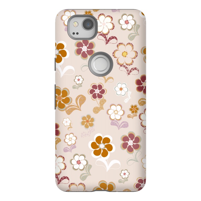 Pixel 2 StrongFit 60s Flowers on Light Pink by Paula Ohreen