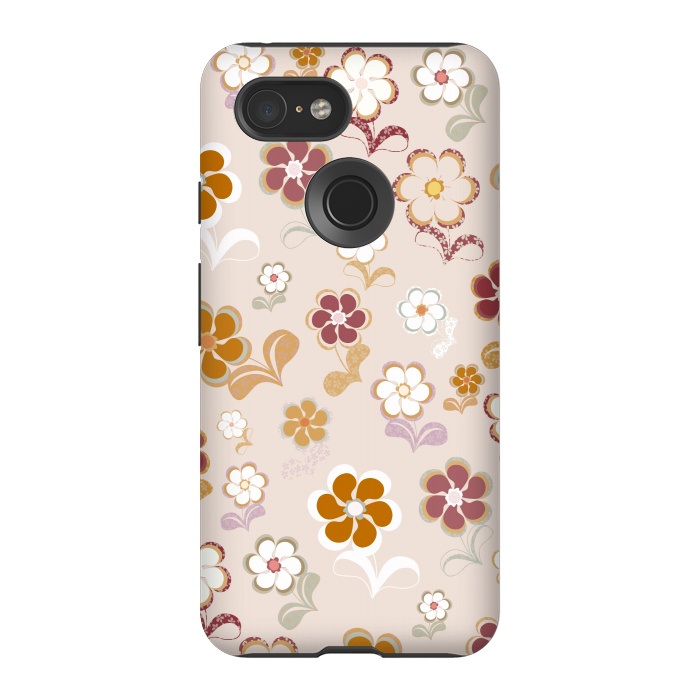 Pixel 3 StrongFit 60s Flowers on Light Pink by Paula Ohreen