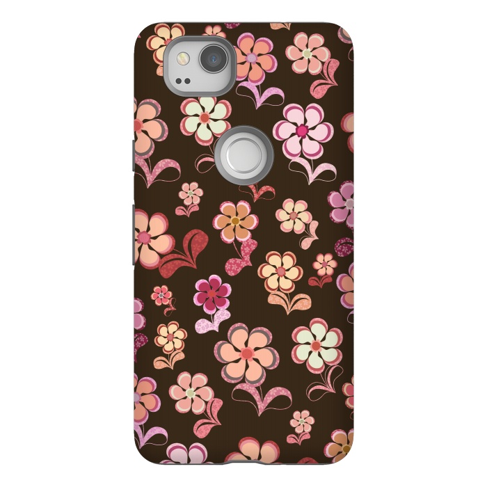 Pixel 2 StrongFit 60s Flowers on Chocolate Brown by Paula Ohreen
