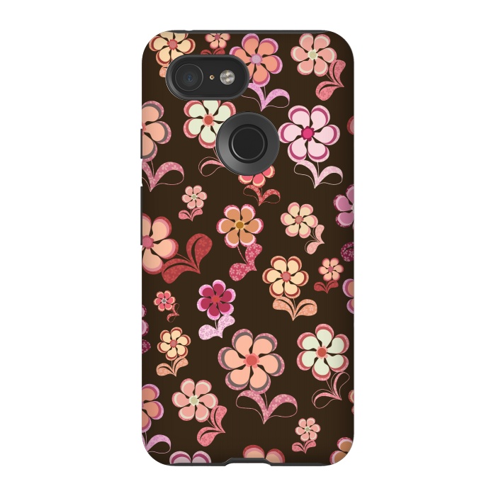 Pixel 3 StrongFit 60s Flowers on Chocolate Brown by Paula Ohreen