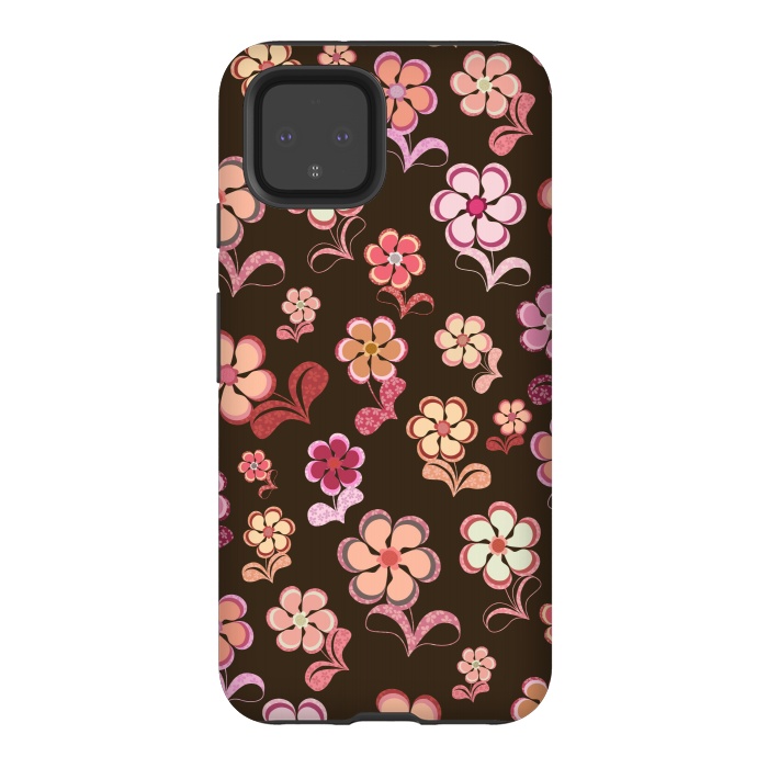 Pixel 4 StrongFit 60s Flowers on Chocolate Brown by Paula Ohreen
