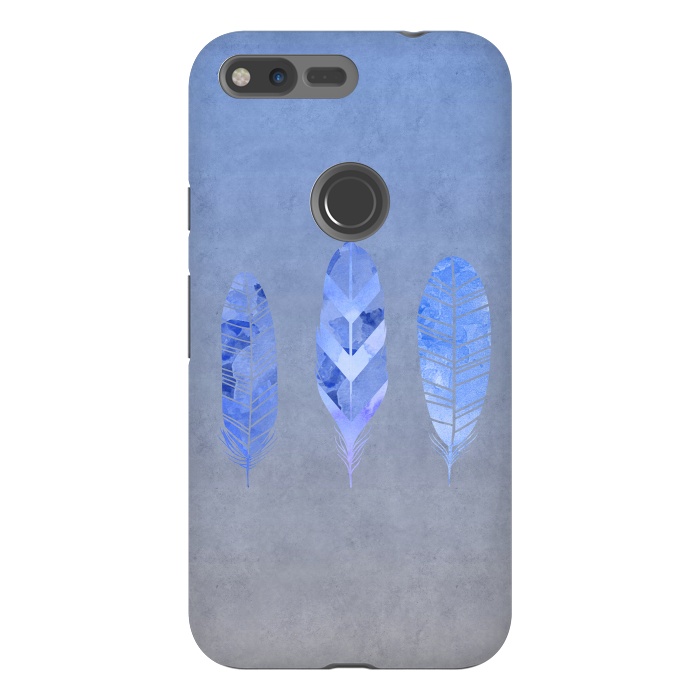 Pixel XL StrongFit Blue Watercolor Feathers by Andrea Haase