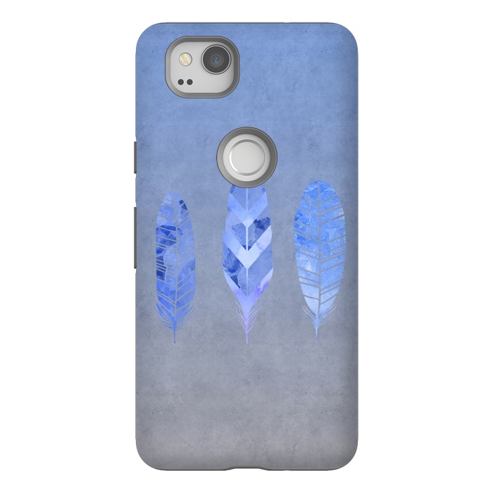 Pixel 2 StrongFit Blue Watercolor Feathers by Andrea Haase