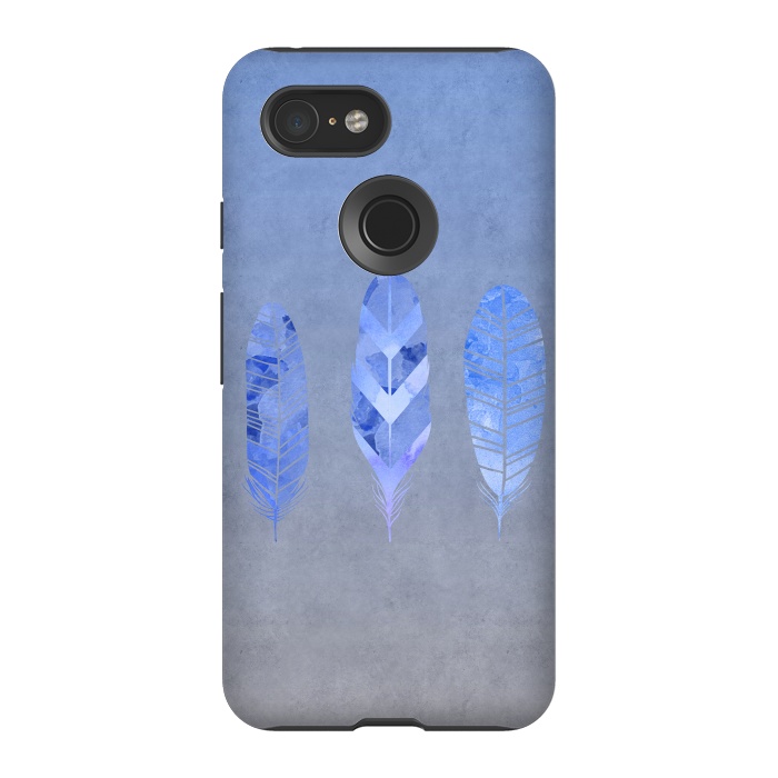 Pixel 3 StrongFit Blue Watercolor Feathers by Andrea Haase