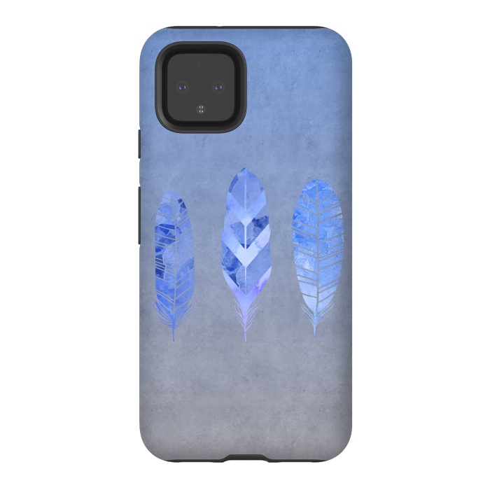Pixel 4 StrongFit Blue Watercolor Feathers by Andrea Haase