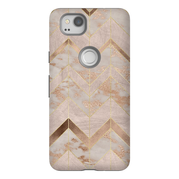 Pixel 2 StrongFit Marble Rosegold Chevron by  Utart