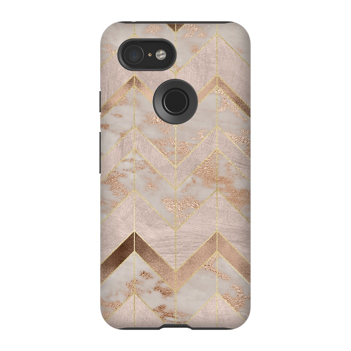 Pixel 3 StrongFit Marble Rosegold Chevron by  Utart