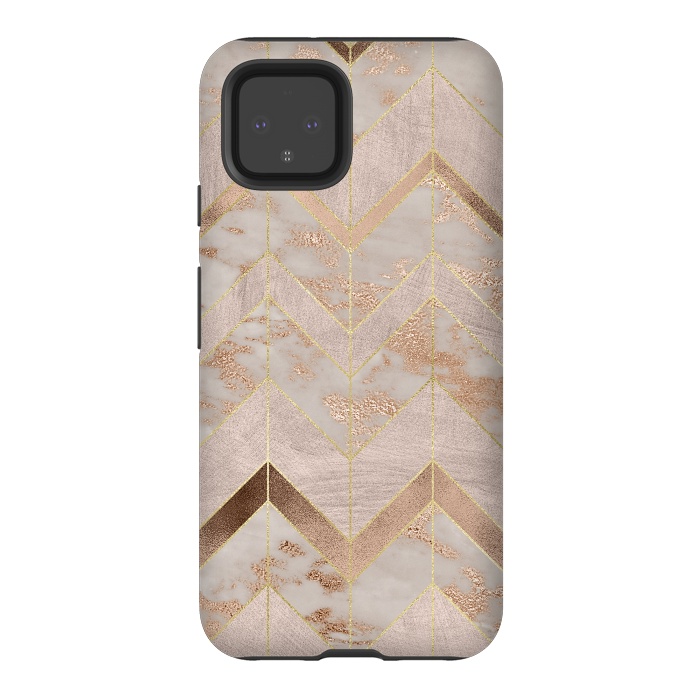 Pixel 4 StrongFit Marble Rosegold Chevron by  Utart