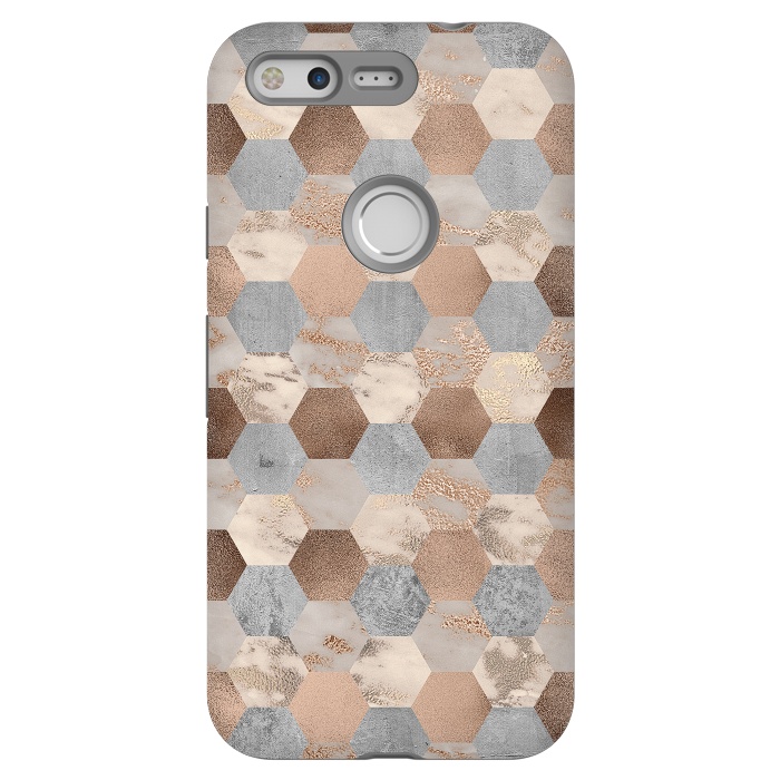 Pixel StrongFit Marble Rose Gold Honeycomb Pattern by  Utart