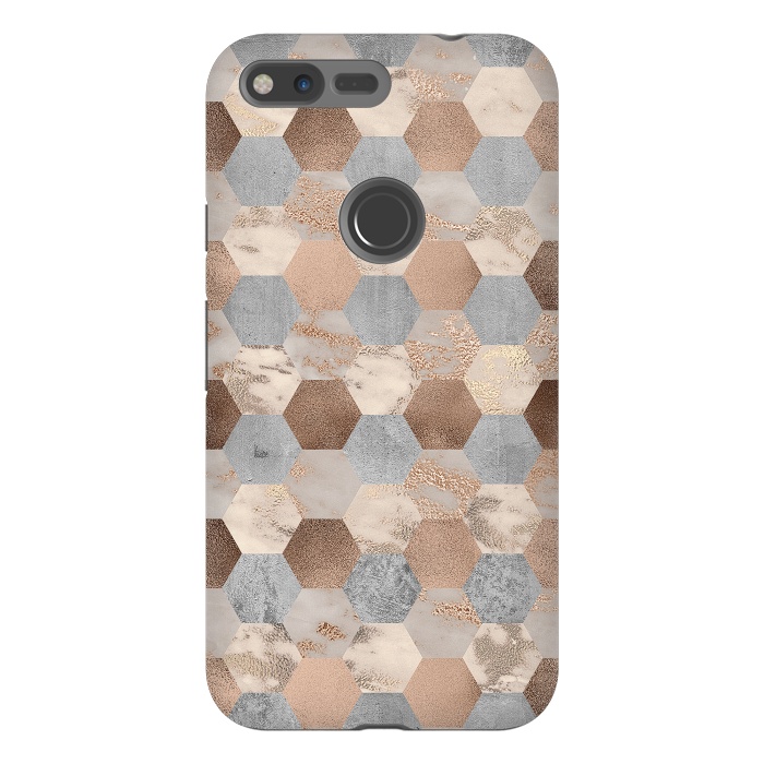 Pixel XL StrongFit Marble Rose Gold Honeycomb Pattern by  Utart