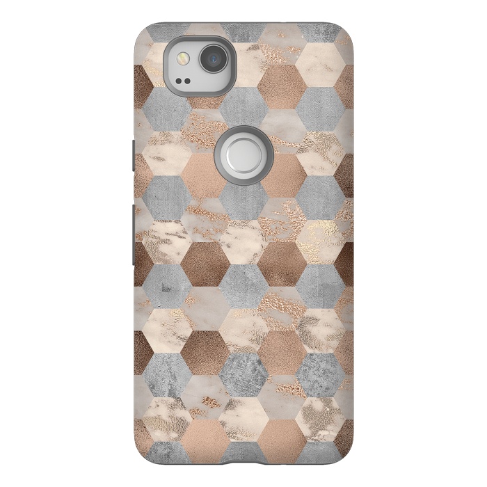 Pixel 2 StrongFit Marble Rose Gold Honeycomb Pattern by  Utart