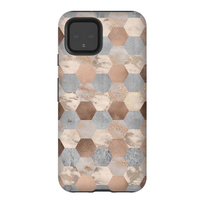 Pixel 4 StrongFit Marble Rose Gold Honeycomb Pattern by  Utart