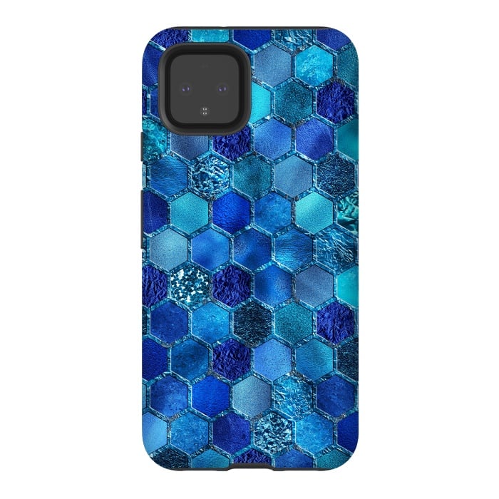 Pixel 4 StrongFit Blue HOneycomb Glitter Pattern by  Utart