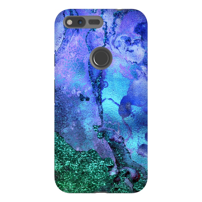 Pixel XL StrongFit Blue and Green Glitter Ink Marble by  Utart